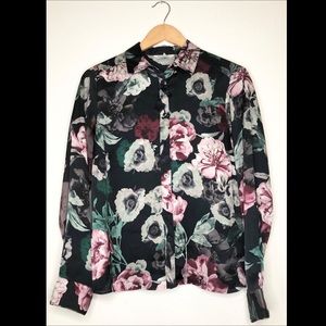Classic M&S Floral Button Down Top SZ 8